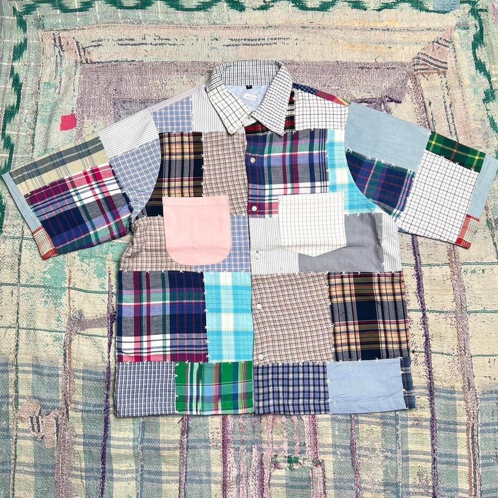 Custom Upcycled Patchwork shirt with sashiko hand stitching